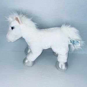 BABW Build A Bear White Horse Pony Fuzzy Hair With Tinsel Accents Kids